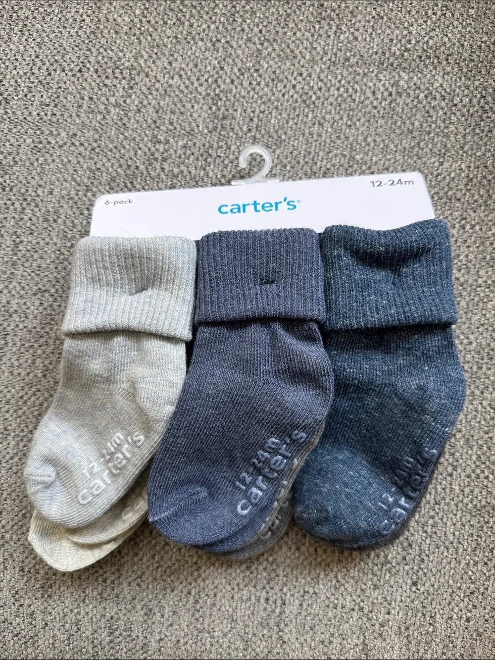 Carter's 6-Pack Baby Socks in Gray, Navy, and Denim Blue